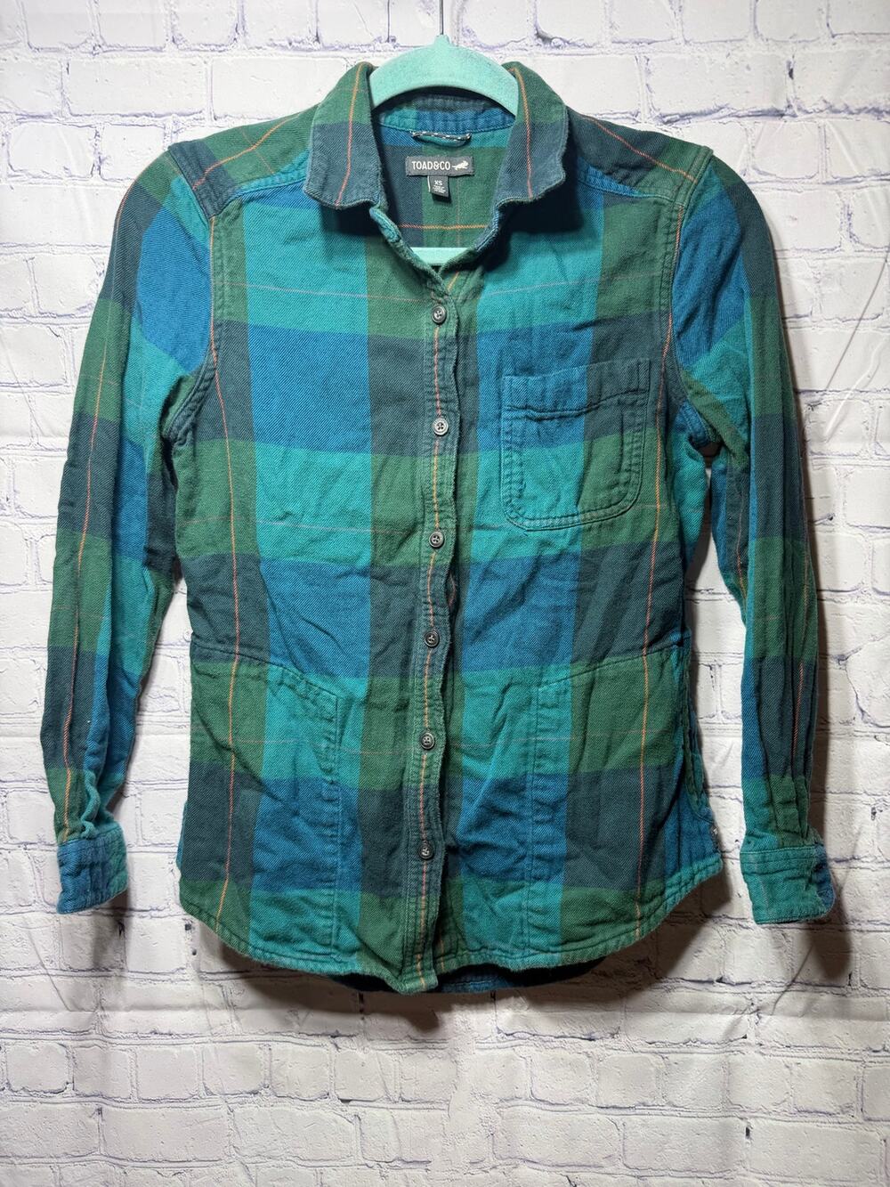 Toad&Co Womens Plaid Shirt Jacket Blue Green Sz XS Organic Casual